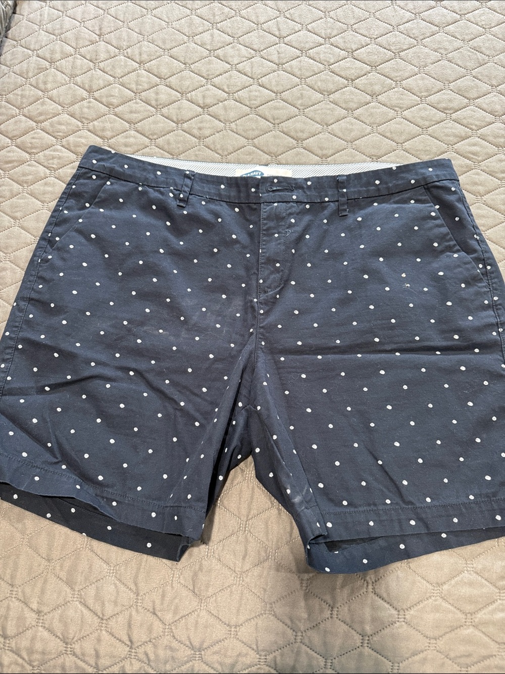 Old Navy Navy Blue Polka Dot Flat-Front Shorts